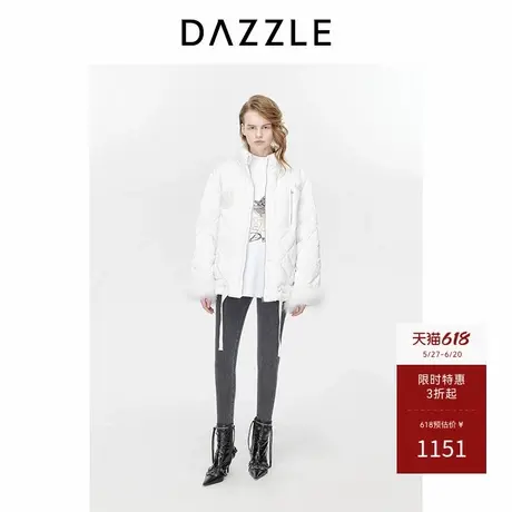 DAZZLE地素奥莱白色羽绒服冬复古拼接中长款外套上衣女商品大图