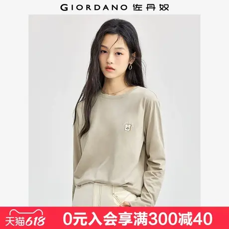 佐丹奴长袖T恤女新款纯棉休闲上衣面包刺绣圆领套头衫女13324791图片