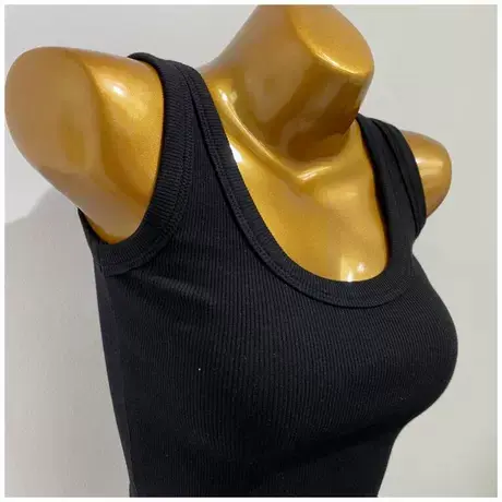 chao显身材！短款U领螺纹无袖背心女修身露脐上衣打底ins韩国2021商品大图