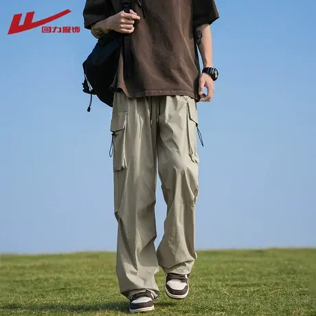 回力美式机能伞兵冲锋裤男士夏季薄款宽松直筒登山工装休闲长裤子图片