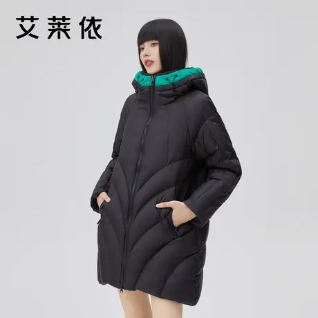 艾莱依时尚新款羽绒服女2022年冬季鸭绒连帽撞色设计感茧形外套潮商品大图