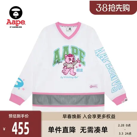 Aape旗舰店女装春夏猿人字母小熊图案印花V领美式长袖T恤1393XXL图片