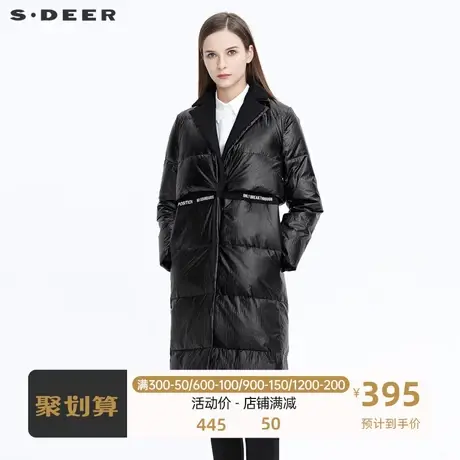 sdeer圣迪奥女装时尚翻领拼接字母冬款羽绒服女 👵中长款S20482454商品大图