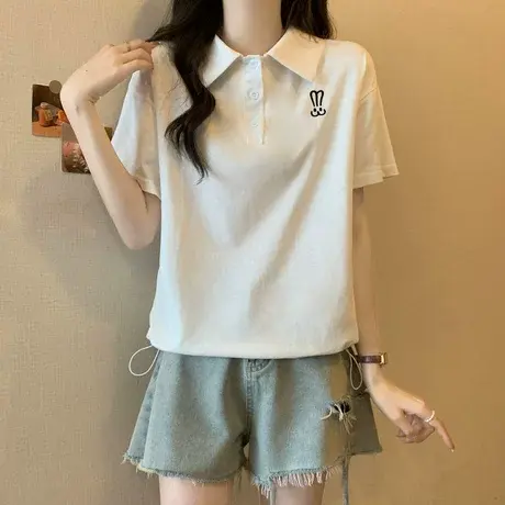 翻领polo衫短袖t恤女夏装韩版宽松大码女装胖mm微胖遮肚子上衣服图片