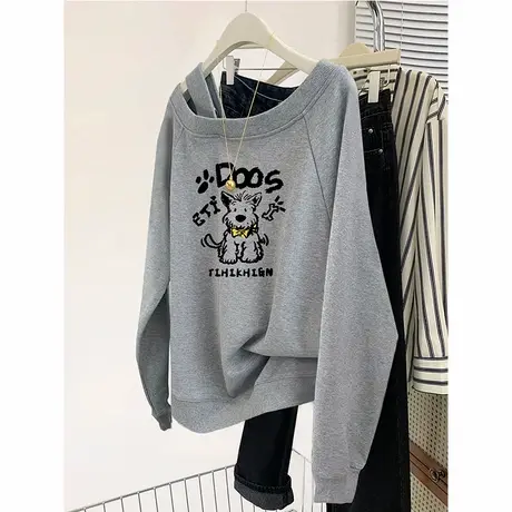 chic韩版高级感卫衣女春秋款大码一字领显瘦上衣ins洋气小众外套商品大图