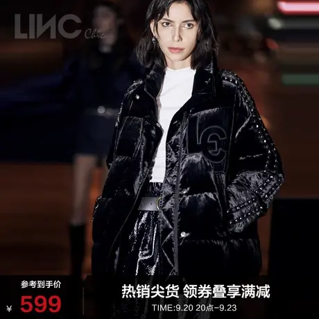 LINC金羽杰羽绒服女冬季新款复古丝绒短款羽绒服外套女Y21884458图片