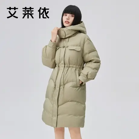 艾莱依中长款鸭绒羽绒服女冬季新款大衣时尚气质收腰复古廓形外套图片