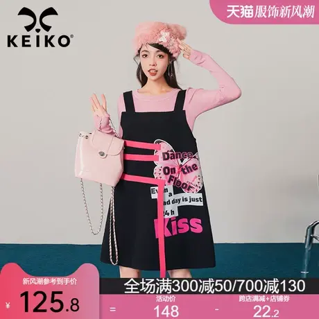 KEIKO 美式复古背带裙2024春季甜酷辣妹穿搭字母印花牛仔连衣裙图片