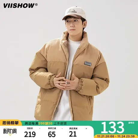 VIISHOW灯芯绒拼接加厚立领棉衣男生复古2023冬百搭保暖棉服外套图片