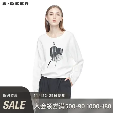 sdeer圣迪奥休闲简约圆领人像印花罗纹下摆长袖毛衣S194835F4图片