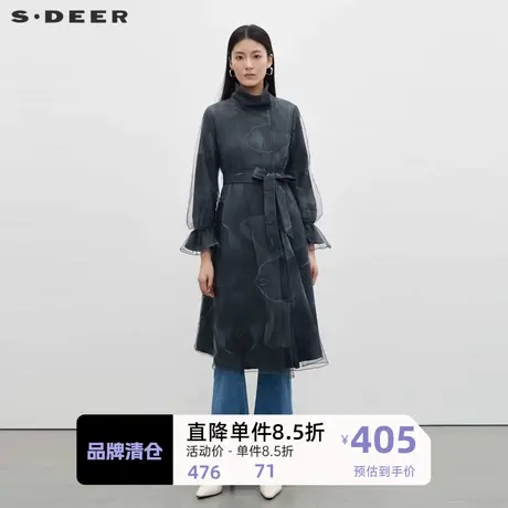 sdeer圣迪奥女装休闲立领印花收腰网纱风衣S233Z1810图片