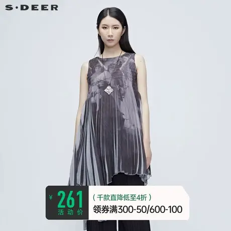 sdeer圣迪奥夏季印花短袖上衣设计感小众女无袖T恤S20280313图片