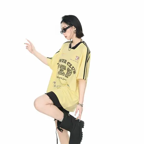 2025新款宽松印花短袖T恤女夏季美式街头风情侣款潮牌半袖上衣图片