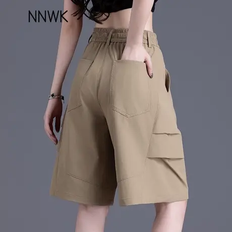 卡其色工装休闲短裤女2025新款夏季薄款五分裤松紧腰阔腿速干中裤商品大图