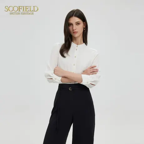 Scofield女装简雅知性风七分袖衬衫褶皱正肩衬衣2025夏季新品图片