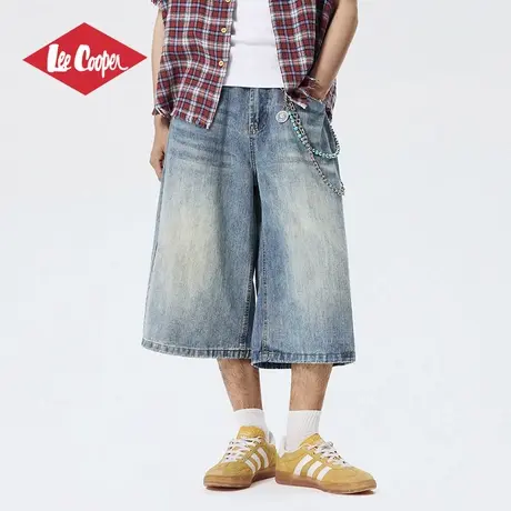 Lee Cooper/李库珀 做旧牛仔短裤男士夏季复古休闲裤宽松七分中裤商品大图