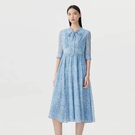 LANCY/悦朗姿女装夏季设计感碎花连衣裙子女印花A字飘带商品大图