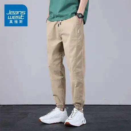 KZ真维斯春季春秋款卡其色男裤子痞帅潮牌纯棉休闲裤男士工装九分图片