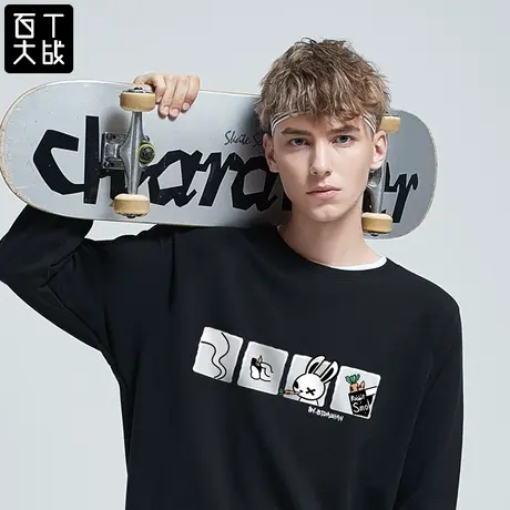 百t大战欧美ins卫衣男潮牌抽烟的兔子宽松上衣圆领打底衫女春秋款图片