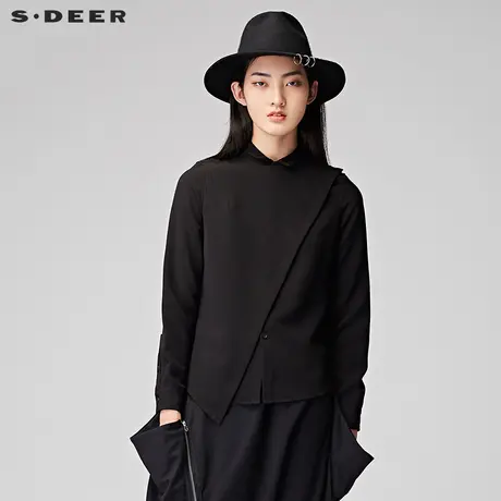 sdeer圣迪奥衬衣女2019新款酷范搭片装饰假两件衬衫S17480590⛸商品大图