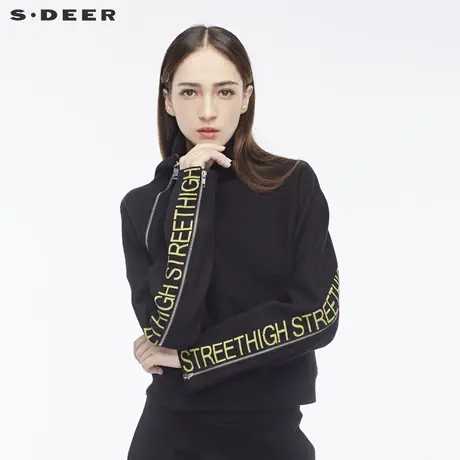 sdeer圣迪奥创意金属拉链造型装饰潮感字母点缀针织衫S18483550🤦商品大图