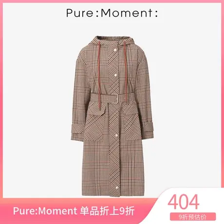 Pure:🚩Moment秋季新款时尚气质格子连帽显瘦风衣女图片