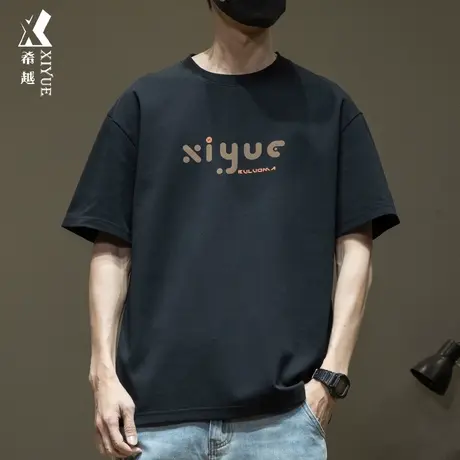 重磅冰丝棉短袖T恤男2025夏季潮牌新款男生宽松大码男士圆领体恤图片