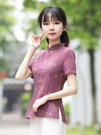 筠雅唐装女中国风改良旗袍上衣夏季素衣茶服盘扣高端中式禅意女装商品大图