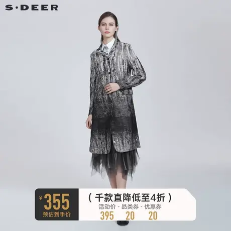 sdeer圣迪奥秋装时尚西装领泼墨晕染中长款风衣女S21181820🛀商品大图