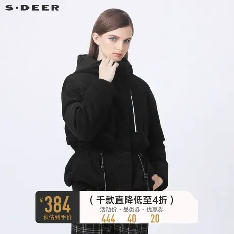 sdeer圣迪奥秋冬高领连帽收腰复古灯芯绒羽绒服S21462426👬商品大图