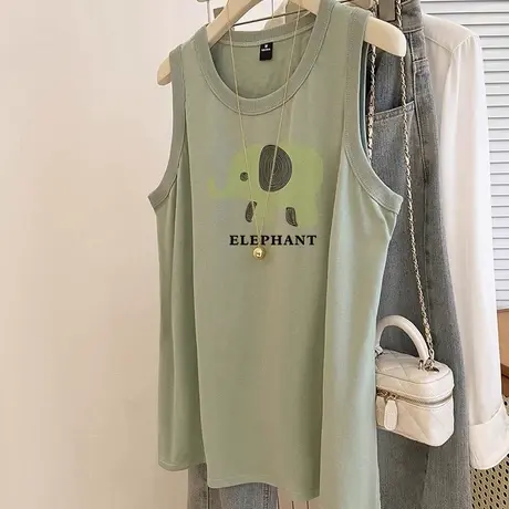 悠闲宽松无袖背心夏季穿搭外穿超好看小个子独特薄荷绿上衣女ins商品大图
