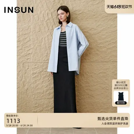 INSUN恩裳专选2025秋季全棉休闲宽松蓝色衬衫商品大图
