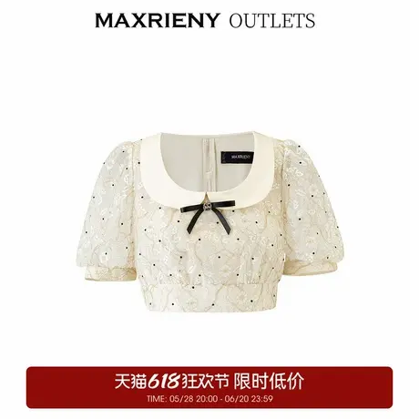 【奥莱】MAXRIENY复古黑白波点泡泡袖上衣女图片