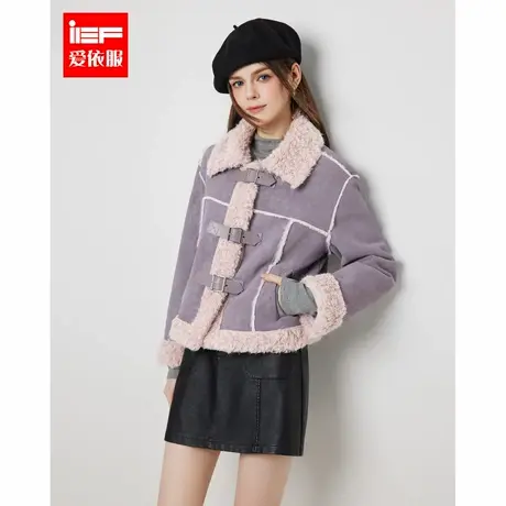 IEF/爱依服2024冬季新款时尚韩系氛围感小众设计百搭亮面皮外套商品大图