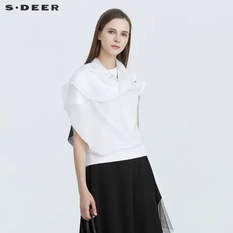 sdeer圣迪奥女装夏不规则水墨晕染雪纺短袖T恤S21280162图片