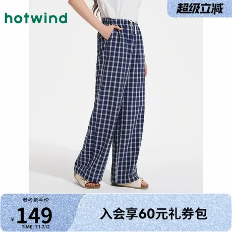 热风格子裤2025年夏季新款女士时尚休闲格纹长裤慵懒风直筒格纹裤商品大图