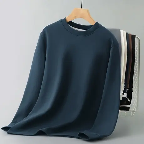 450g重磅长袖t恤男秋冬季加绒加厚保暖内搭打底衫纯色小衫秋衣服商品大图