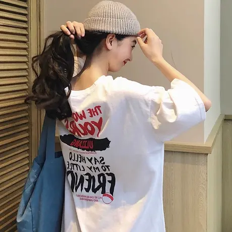 欧货中长款白色t恤2025新款夏季纯棉短袖宽松独特半袖超好看上衣商品大图