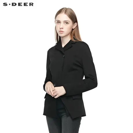 sdeer圣迪奥个性休闲立领解构裁剪几何贴袋纯黑外套S19382204图片