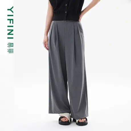 [专柜同款]Yfini/易菲灰色休闲长裤百搭通勤阔腿裤夏装新款商品大图