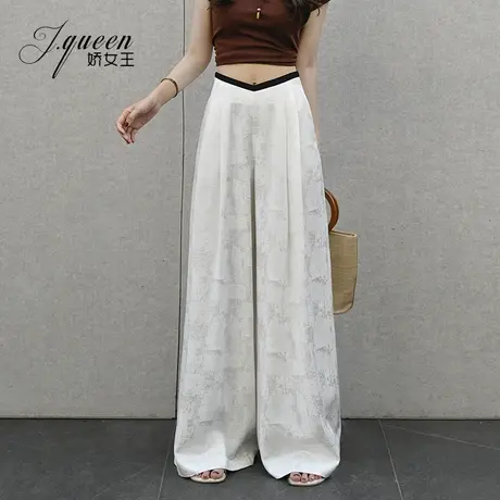 中式印花阔腿裤女夏季新款透气显瘦垂感休闲裤百搭直筒拖地长裤子商品大图