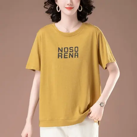 加肥加大码短袖t恤女夏装新款宽松中年妈妈圆领百搭休闲半袖体恤图片