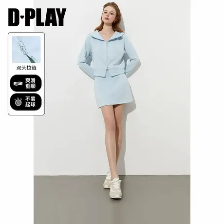DPLAY2025年春季新款蓝色卫衣女修身短款运动上衣外套多巴胺套装商品大图