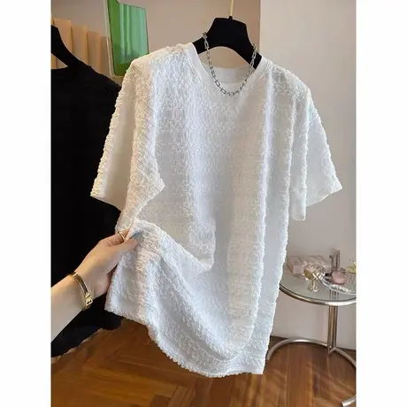 设计感小众短袖T恤女夏季宽松韩版打底衫内搭泡泡纱半袖上衣潮ins图片