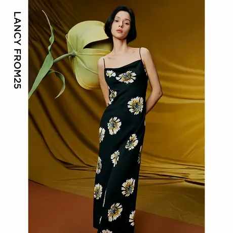 朗姿法式吊带印花收腰高级感气质休闲长裙夏季女装2024新款连衣裙商品大图