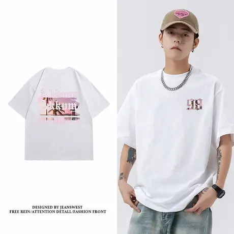 G2真维斯男装2025春季新款 重磅纯棉体恤时尚潮流圆领宽松短袖T恤商品大图