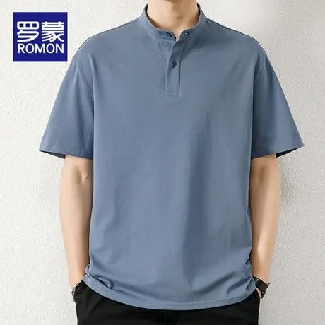 罗蒙短袖t恤男士夏季美式薄款立领体恤潮流2025新款休闲上衣服男商品大图