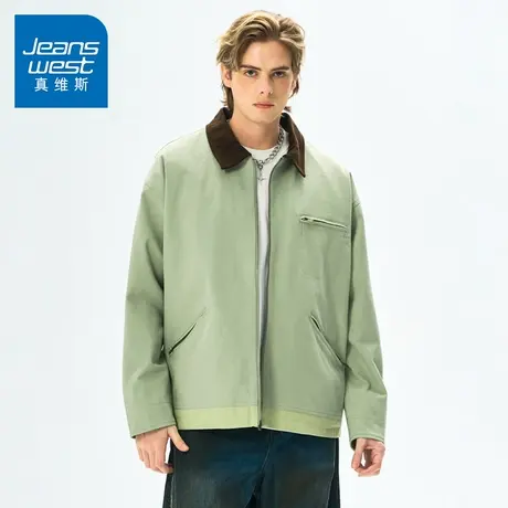 N5真维斯外套男2025秋季新款美式潮牌撞色翻领男士春秋装休闲夹克图片