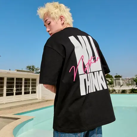 Nuthink大码宽松刺绣字母短袖T恤印花美式重磅嘻哈潮牌男女2025夏图片