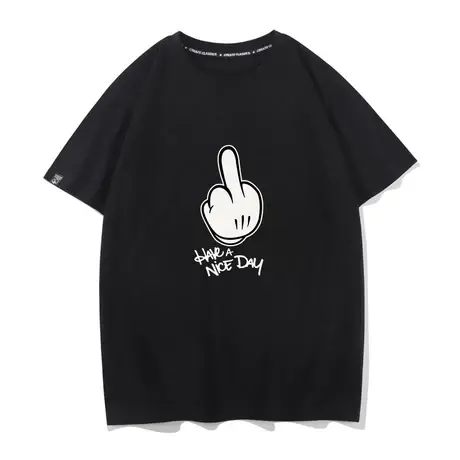 国潮牌创意趣味手指可爱印花短袖t恤女宽松纯棉半袖夏季上衣打底图片